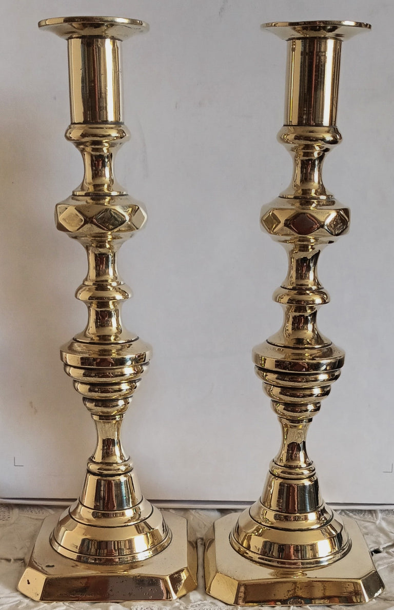 Pair of Antique English Victorian Brass Candlesticks