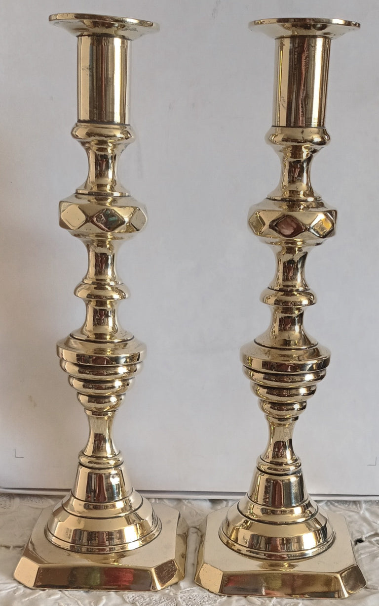 Pair of Antique English Victorian Brass Candlesticks