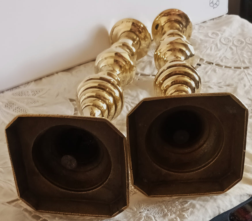 Pair of Antique English Victorian Brass Candlesticks
