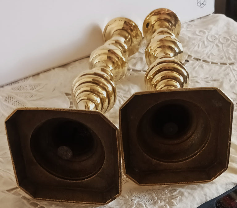 Pair of Antique English Victorian Brass Candlesticks