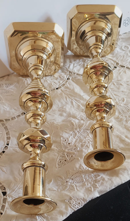 Pair of Antique English Victorian Brass Candlesticks