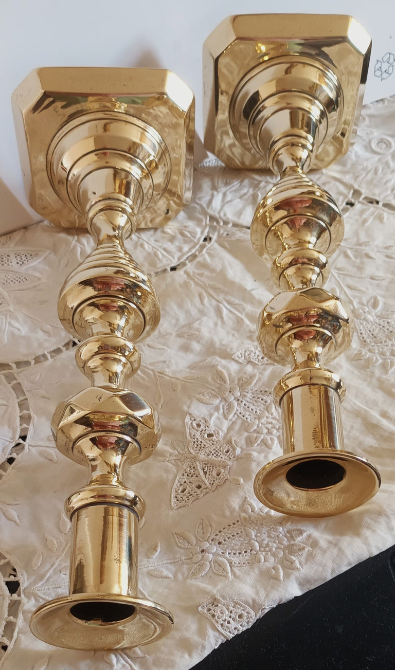 Pair of Antique English Victorian Brass Candlesticks
