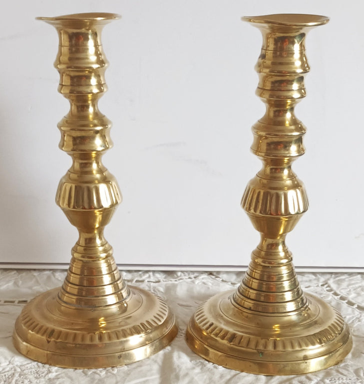 Pair of Antique English Victorian Brass Candlesticks