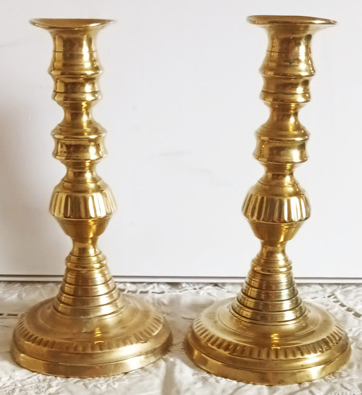 Pair of Antique English Victorian Brass Candlesticks