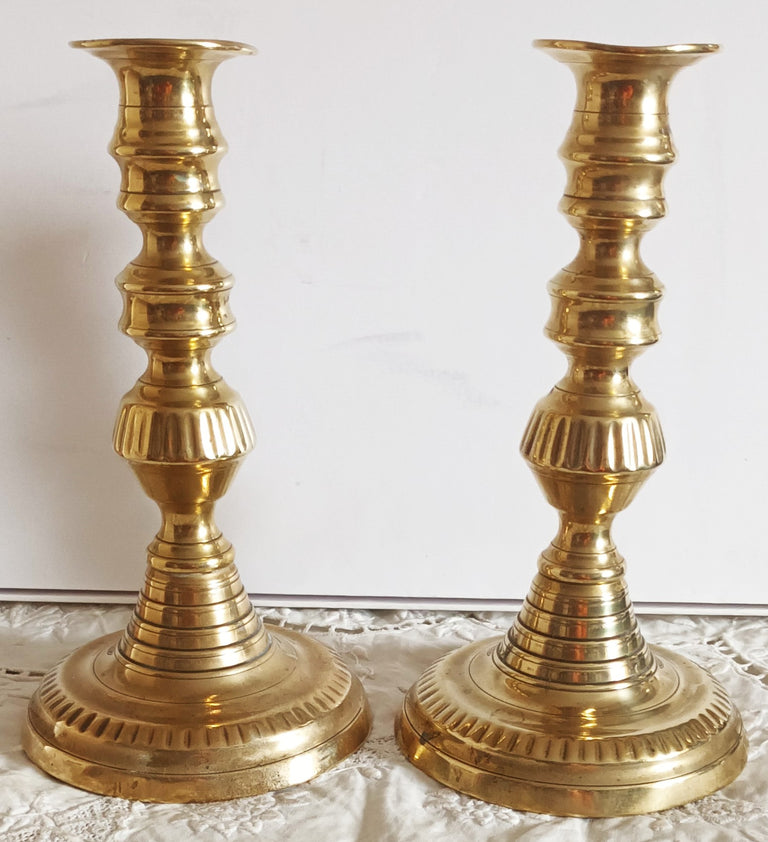 Pair of Antique English Victorian Brass Candlesticks