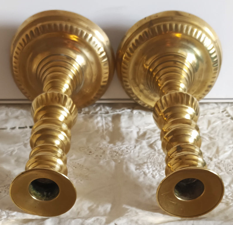 Pair of Antique English Victorian Brass Candlesticks