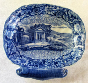 Antique Georgian Blue & White Transfer "Palladian Porch" Butter Dish
