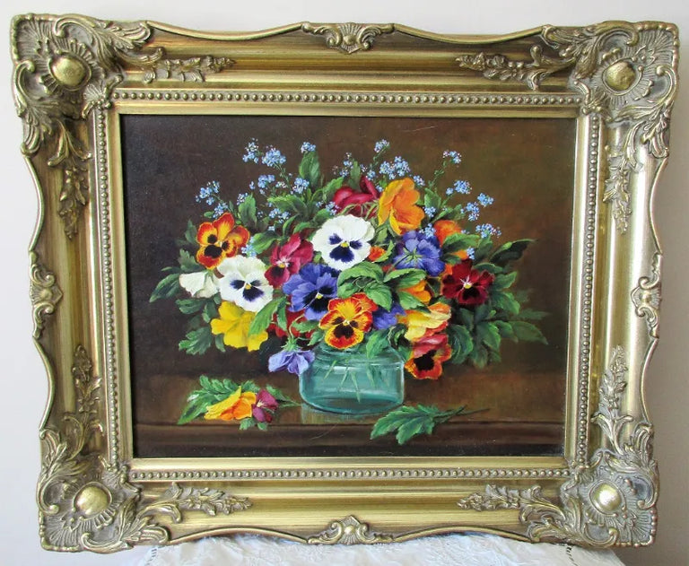 Pansies & Forget-me-nots ~ Oil on Canvas ~ Reg Johnson ~ c.1992