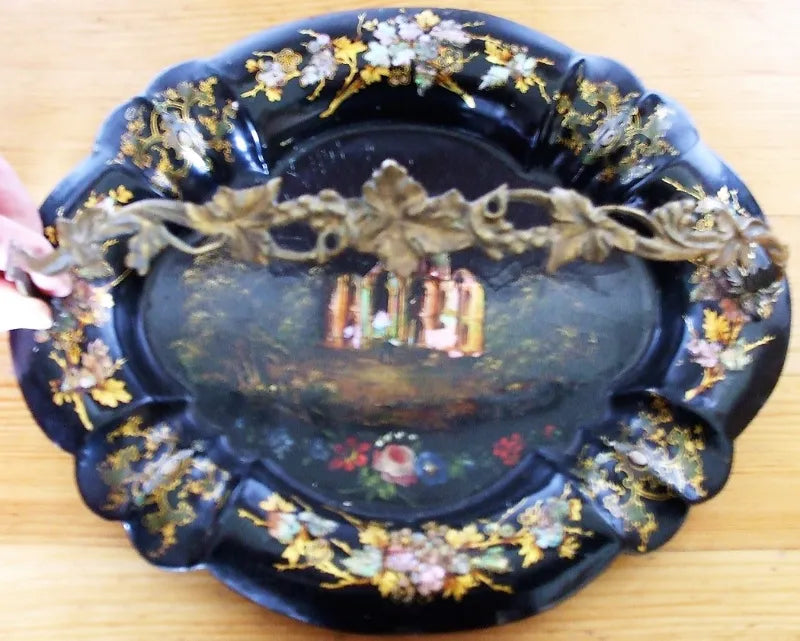 Antique English Victorian Papier-mâché Card Basket