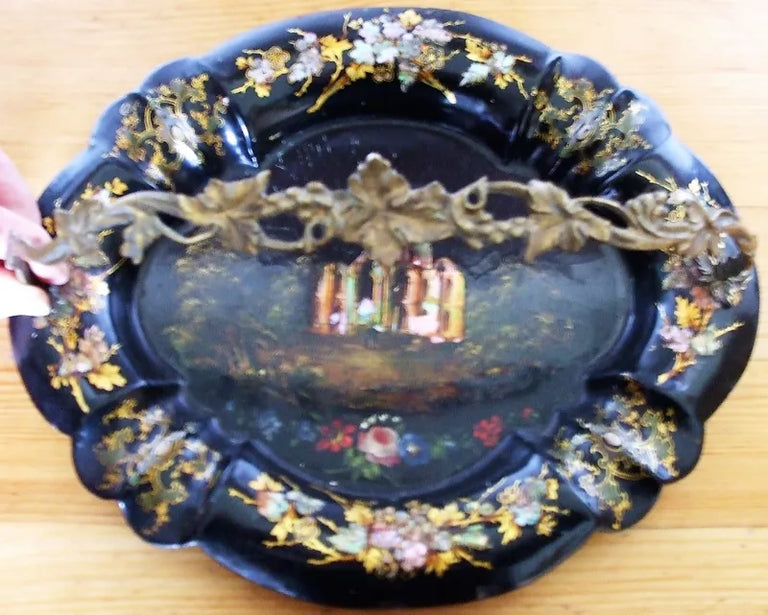 Antique English Victorian Papier-mâché Card Basket