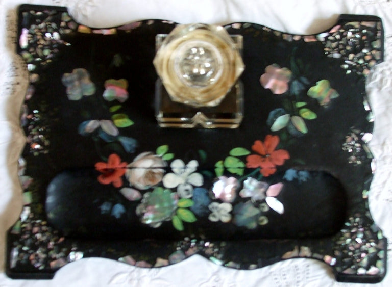 Antique English Victorian Papier-mâché Standish / Inkstand