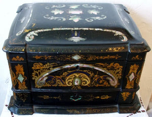 Antique English Victorian Papier-mâché  Ladies Jewellery Casket