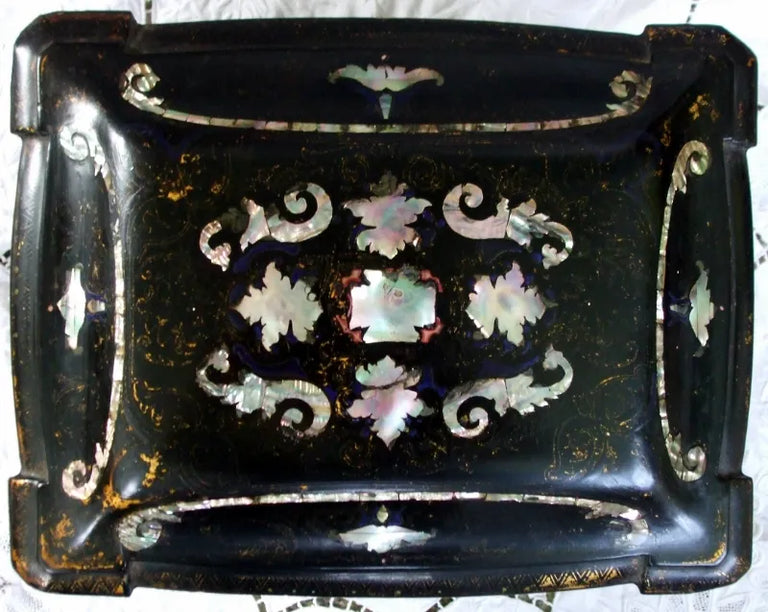 Antique English Victorian Papier-mâché  Ladies Jewellery Casket