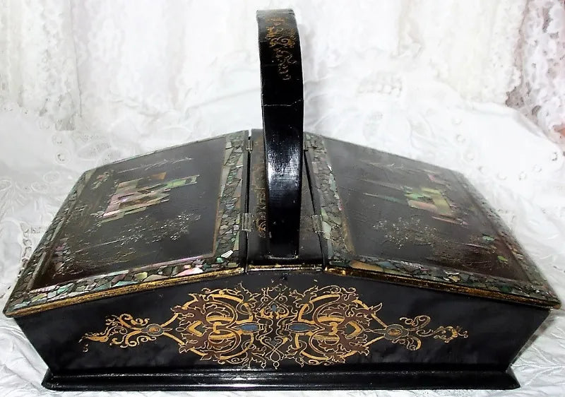 Antique English Victorian Papier-mâché Needlework Casket