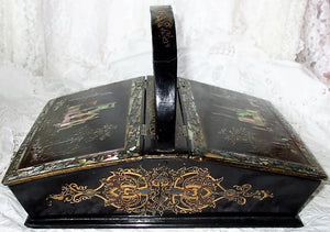 Antique English Victorian Papier-mâché Needlework Casket