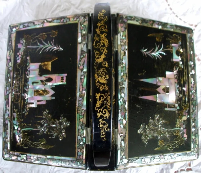 Antique English Victorian Papier-mâché Needlework Casket