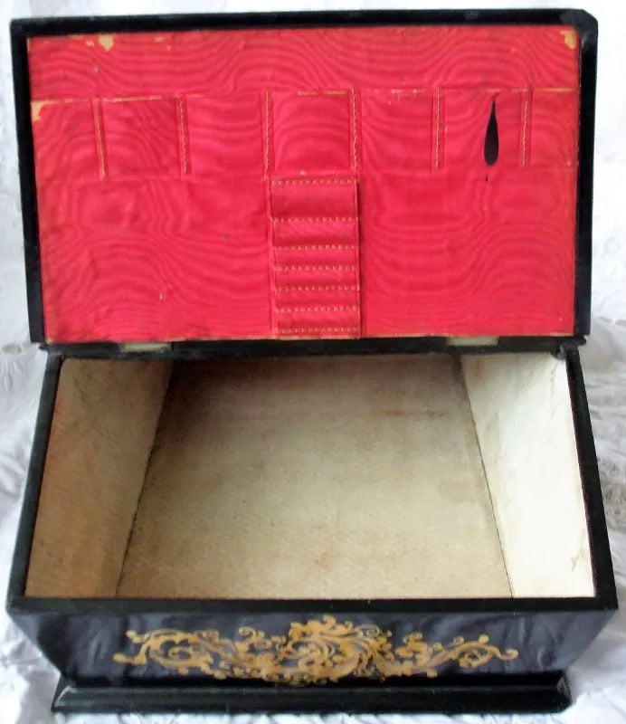 Antique English Victorian Papier-mâché Needlework Casket