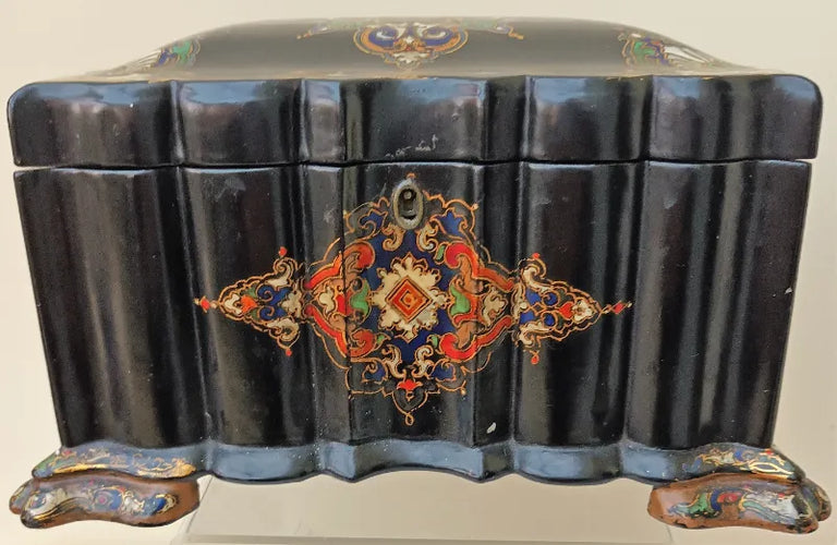 Antique English Victorian Papier-mâché Tea Caddy
