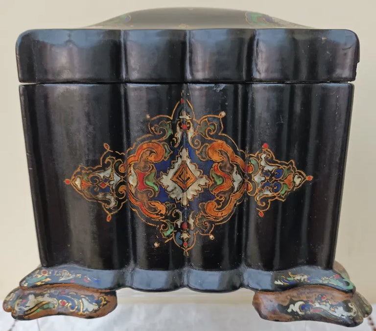 Antique English Victorian Papier-mâché Tea Caddy