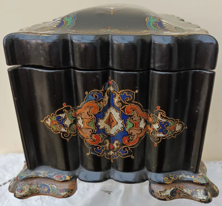Antique English Victorian Papier-mâché Tea Caddy