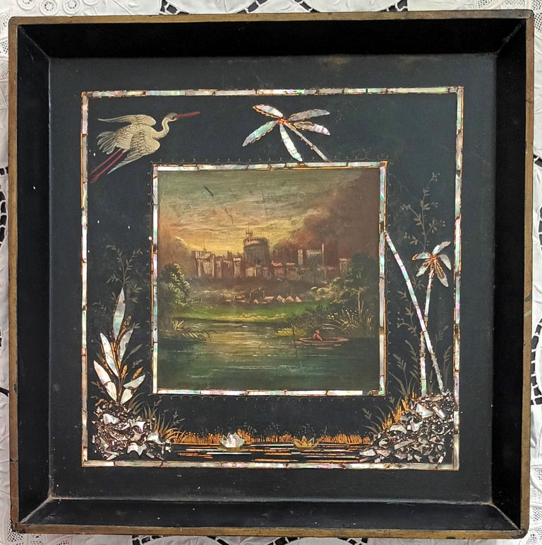 Antique English Victorian Papier-mâché Waiter / Tray ~ Windsor Castle