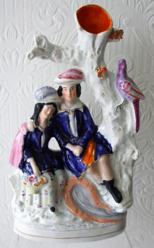 Antique Victorian Staffordshire Pastoral Spill Vase Figure Group