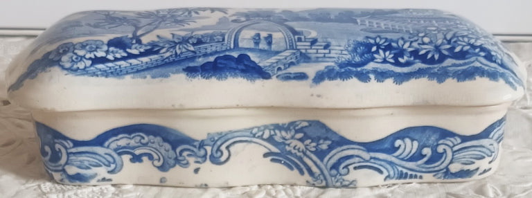 Antique English Georgian Blue and White Transfer Toothbrush Box