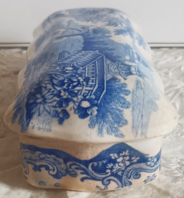 Antique English Georgian Blue and White Transfer Toothbrush Box