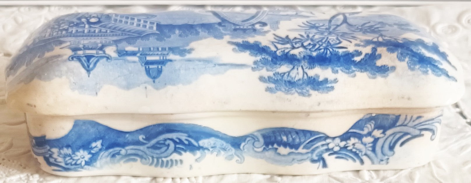 Antique English Georgian Blue and White Transfer Toothbrush Box