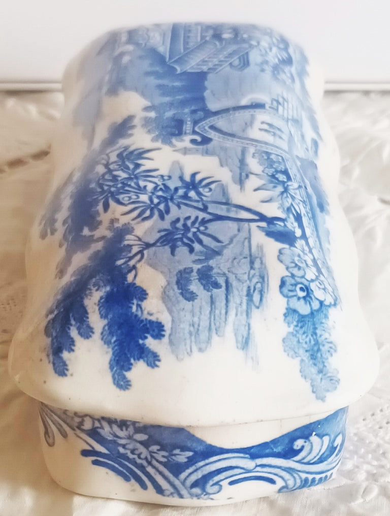 Antique English Georgian Blue and White Transfer Toothbrush Box