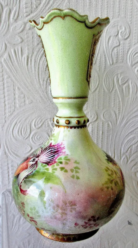 Pair of Hand-Painted & Gilded Porcelain Vases ~ Roses and Orchids