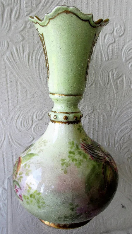 Pair of Hand-Painted & Gilded Porcelain Vases ~ Roses and Orchids