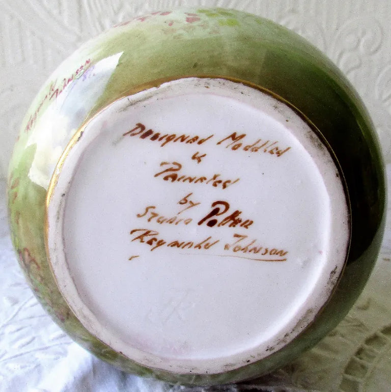 Pair of Hand-Painted & Gilded Porcelain Vases ~ Roses and Orchids