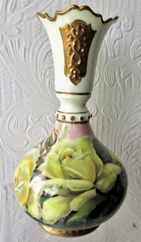 Pair of Hand-Painted & Gilded Porcelain Vases ~ Roses and Orchids