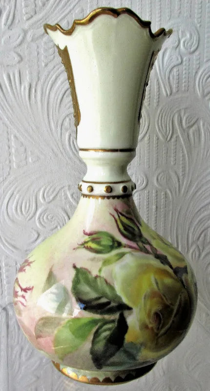 Pair of Hand-Painted & Gilded Porcelain Vases ~ Roses and Orchids