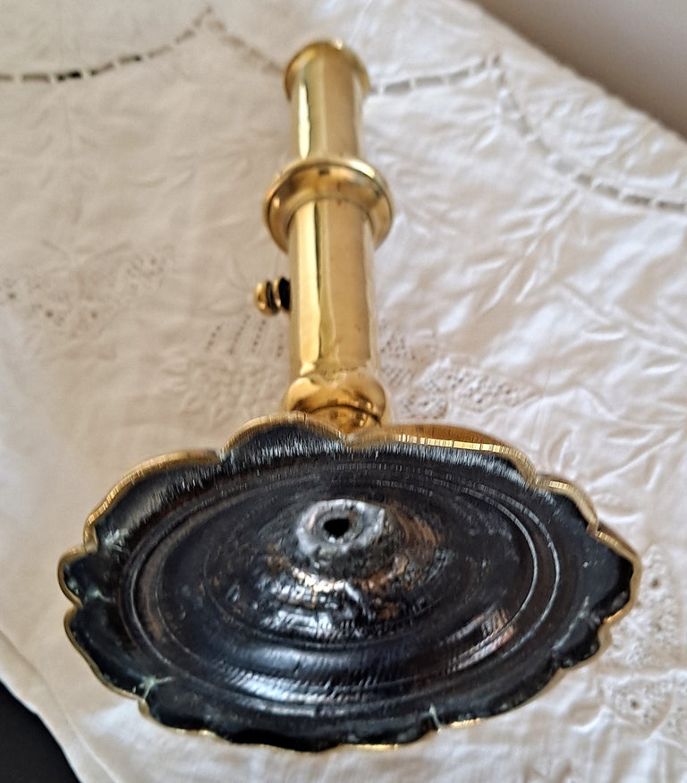Antique English Georgian Petal Based Brass Candlestick