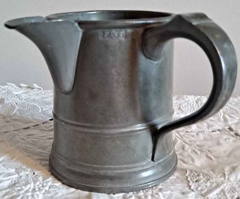 Antique English Victorian Pewter Pint Tavern Jug
