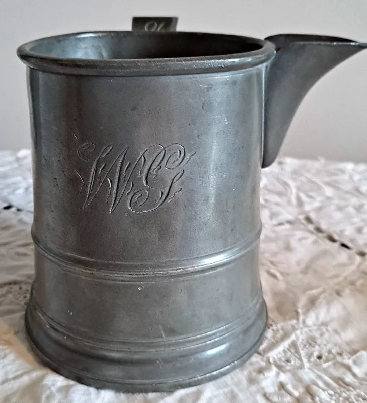Antique English Victorian Pewter Pint Tavern Jug