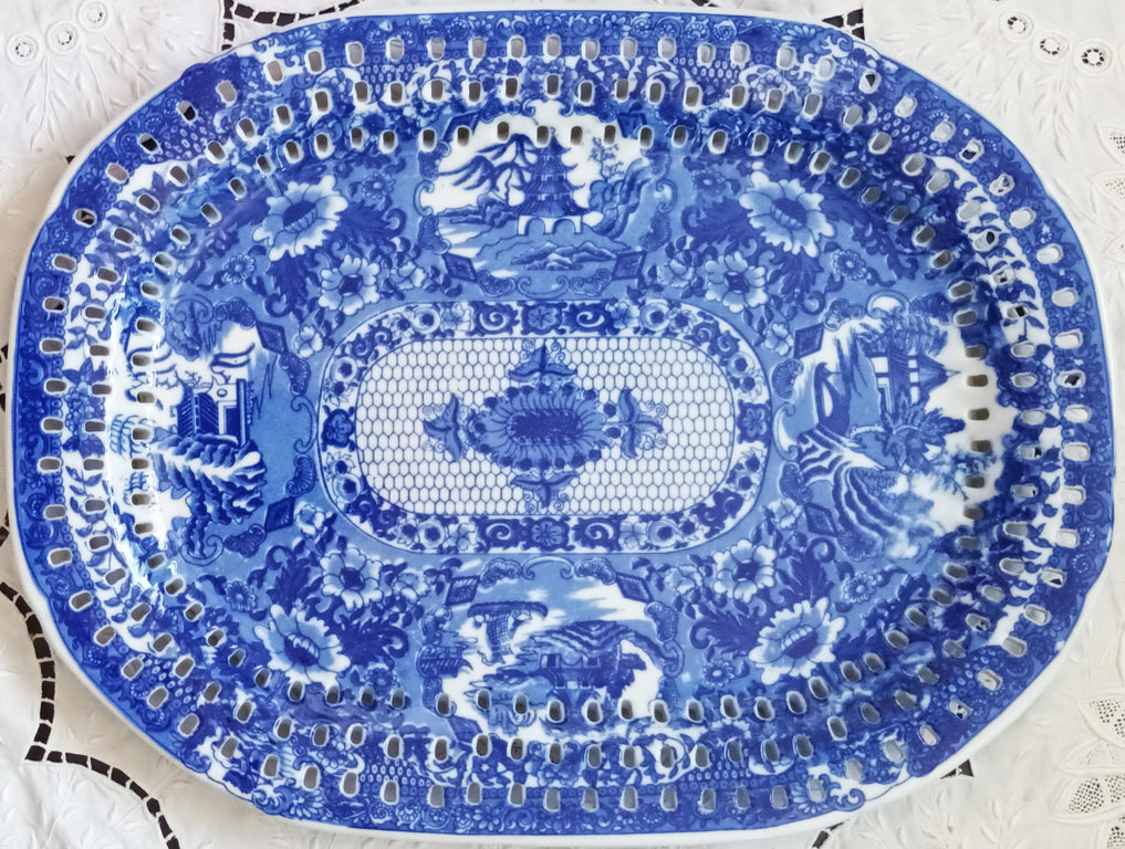 Antique English Georgian Blue & White Pierced 