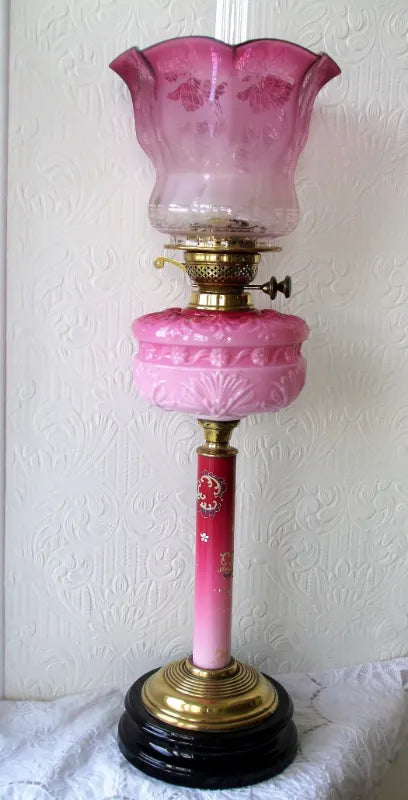 Antique English Victorian Glass Column Oil Lamp
