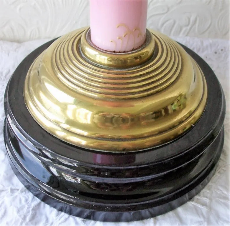 Antique English Victorian Glass Column Oil Lamp