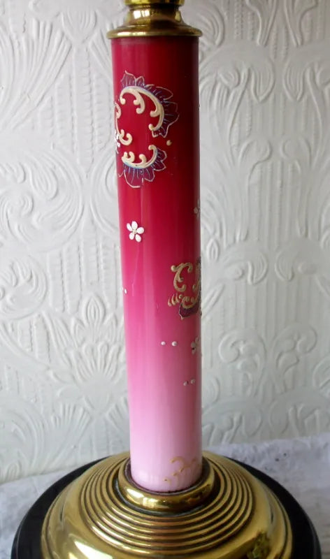 Antique English Victorian Glass Column Oil Lamp