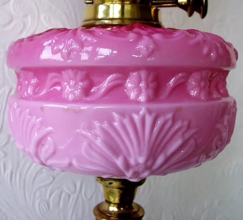 Antique English Victorian Glass Column Oil Lamp