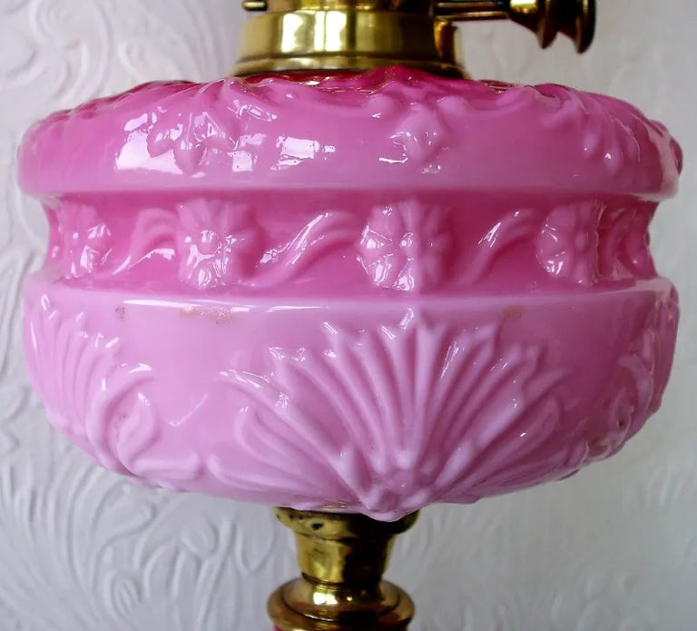 Antique English Victorian Glass Column Oil Lamp