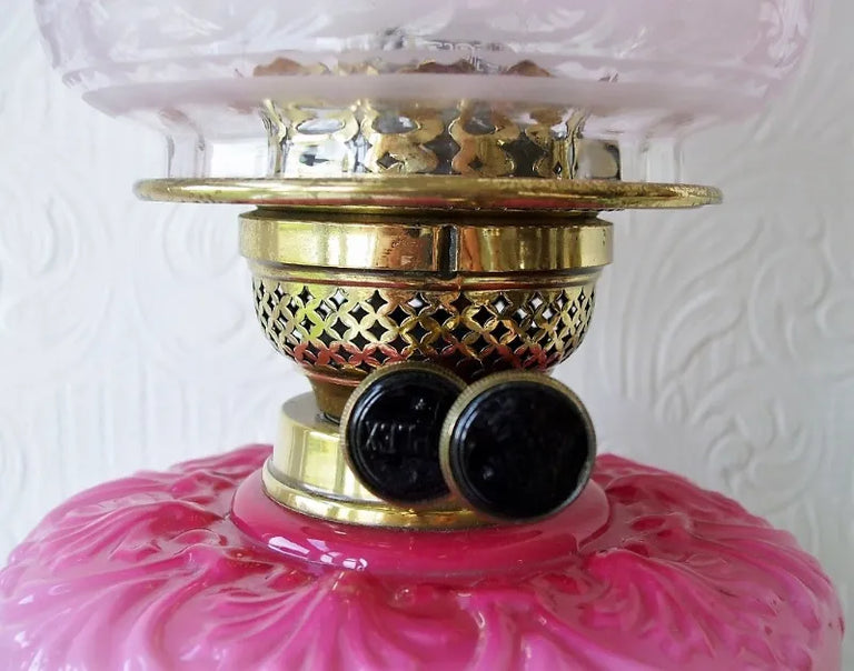 Antique English Victorian Glass Column Oil Lamp