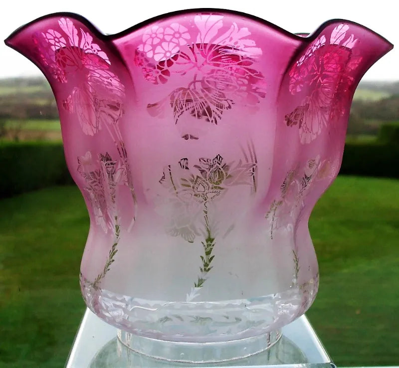 Antique English Victorian Glass Column Oil Lamp