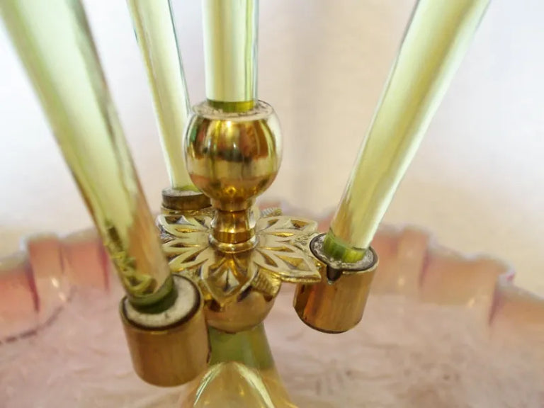 Antique English Victorian Pink Vaseline Glass Epergne