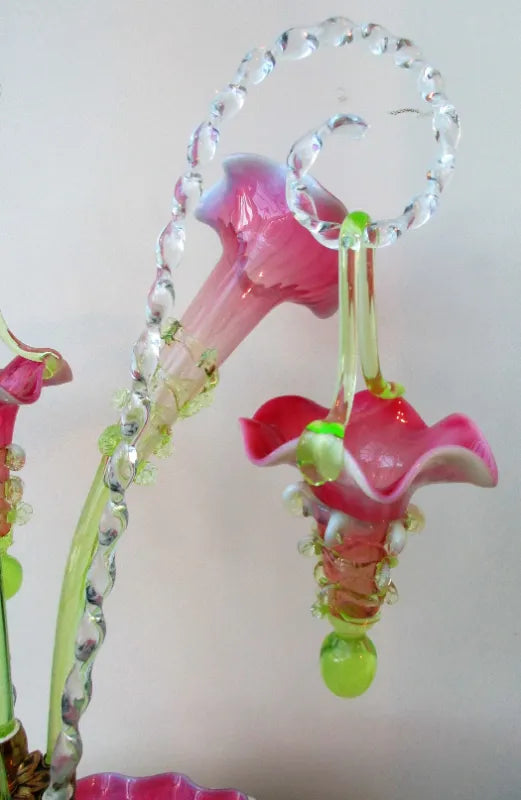 Antique English Victorian Pink Vaseline Glass Epergne