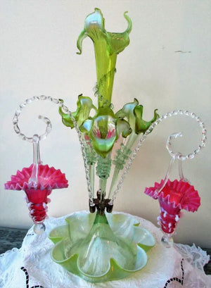 Antique English Victorian "Art Nouveau" Glass Epergne