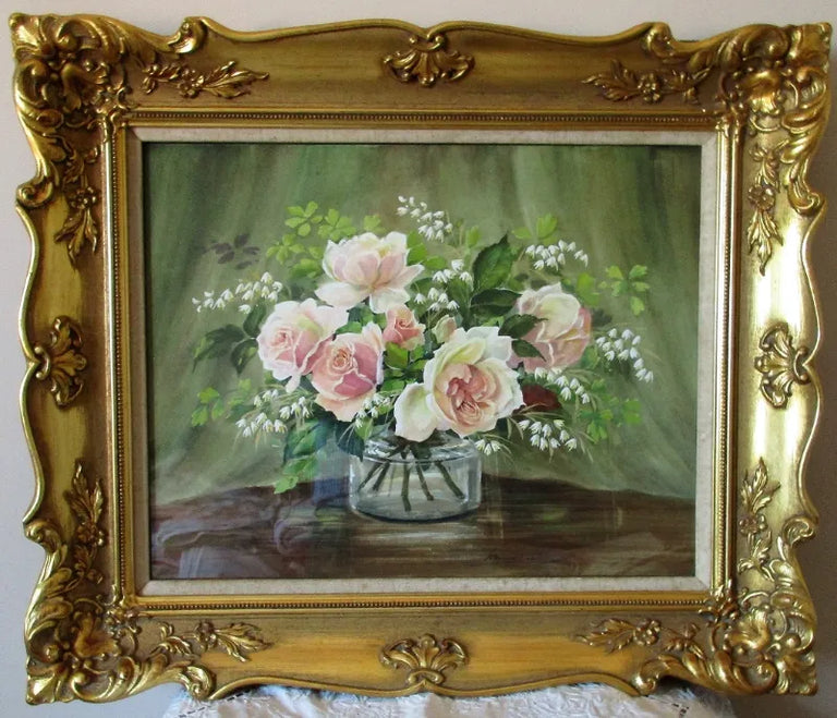 Pink & White Rose Bouquet ~ Watercolour ~ Reg Johnson ~ c. 1986